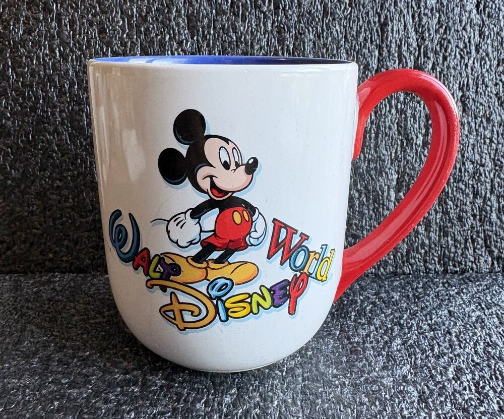 Vintage Disney Red Handled Mug Walt Disney World Coffee Mug Cup BMUG